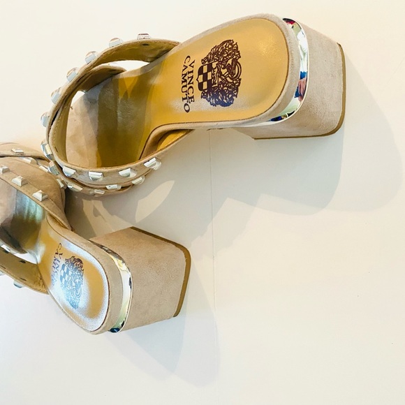 Slides with Block Heal in Tan Suede & Silver Detailing - Like New Condition - Picture 10 of 16